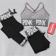 Charger l'image dans la galerie, PINK Letter Sport Set Women Yoga Sets Sports Bra+Yoga Pants+Shorts Fitness Clothing Sportwear Gym Sets Women Workout Clothes