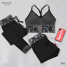 Charger l'image dans la galerie, PINK Letter Sport Set Women Yoga Sets Sports Bra+Yoga Pants+Shorts Fitness Clothing Sportwear Gym Sets Women Workout Clothes