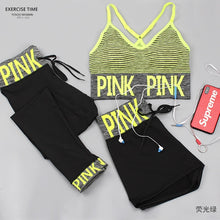Charger l'image dans la galerie, PINK Letter Sport Set Women Yoga Sets Sports Bra+Yoga Pants+Shorts Fitness Clothing Sportwear Gym Sets Women Workout Clothes