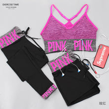 Charger l'image dans la galerie, PINK Letter Sport Set Women Yoga Sets Sports Bra+Yoga Pants+Shorts Fitness Clothing Sportwear Gym Sets Women Workout Clothes