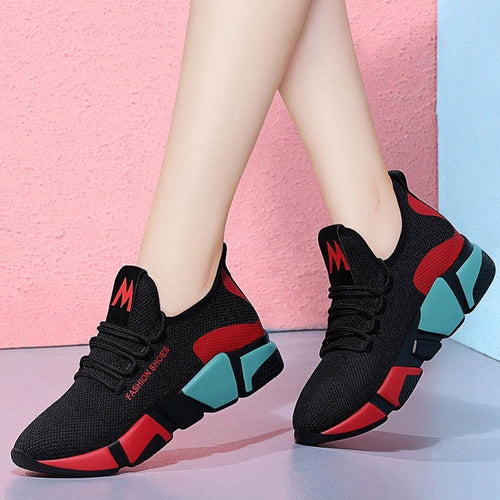 2019 Spring New Women casual shoes fashion breathable lightweight Walking mesh lace up flat shoes sneakers women