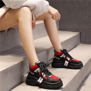 2019 Spring New Leather Women's Platform Chunky Sneakers Fashion Women Flat Thick Sole Shoes Woman Dad Footwear