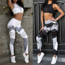 Charger l'image dans la galerie, S-XXXL Plus Size Women Geometric Push Up Tight Leggings Yoga Pants Gym Clothing Sportswear or Mesh Patchwork Sports Bra Crop Top