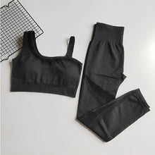 Charger l'image dans la galerie, Seamless Yoga Set Women Gym Clothing Sportswear Hollow Out Yoga Leggings Padded One Shoulder Sports Bra 2 Pcs Workout Clothes