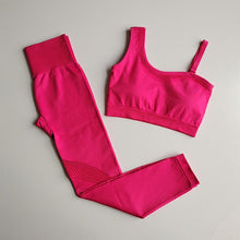 Charger l'image dans la galerie, Seamless Yoga Set Women Gym Clothing Sportswear Hollow Out Yoga Leggings Padded One Shoulder Sports Bra 2 Pcs Workout Clothes
