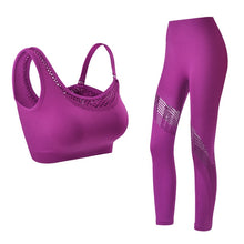Charger l'image dans la galerie, Seamless Yoga Set Women Gym Clothing Sportswear Hollow Out Yoga Leggings Padded One Shoulder Sports Bra 2 Pcs Workout Clothes