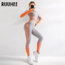 Charger l'image dans la galerie, RUUHEE Seamless Yoga Set Long Sleeve Women Fitness Sports Wear Gym Clothing Crop Top Shirts High Waist Leggings Workout Pants