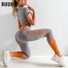 Charger l'image dans la galerie, RUUHEE Seamless Yoga Set Long Sleeve Women Fitness Sports Wear Gym Clothing Crop Top Shirts High Waist Leggings Workout Pants
