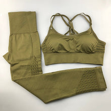 Charger l'image dans la galerie, Seamless Yoga Set Women Fitness Clothing Sportswear Woman Gym Leggings Padded Push-up Strappy Sports Bra 2 Pcs Sports Suits