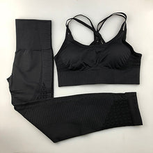 Charger l'image dans la galerie, Seamless Yoga Set Women Fitness Clothing Sportswear Woman Gym Leggings Padded Push-up Strappy Sports Bra 2 Pcs Sports Suits