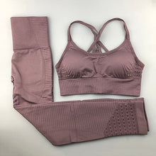 Charger l'image dans la galerie, Seamless Yoga Set Women Fitness Clothing Sportswear Woman Gym Leggings Padded Push-up Strappy Sports Bra 2 Pcs Sports Suits