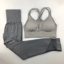 Charger l'image dans la galerie, Seamless Yoga Set Women Fitness Clothing Sportswear Woman Gym Leggings Padded Push-up Strappy Sports Bra 2 Pcs Sports Suits