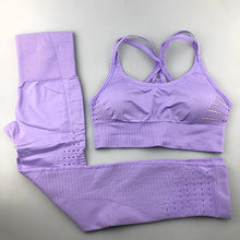 Charger l'image dans la galerie, Seamless Yoga Set Women Fitness Clothing Sportswear Woman Gym Leggings Padded Push-up Strappy Sports Bra 2 Pcs Sports Suits