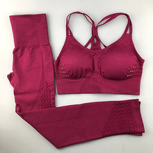 Charger l'image dans la galerie, Seamless Yoga Set Women Fitness Clothing Sportswear Woman Gym Leggings Padded Push-up Strappy Sports Bra 2 Pcs Sports Suits