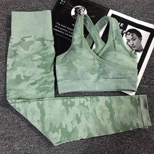 Charger l'image dans la galerie, 2PCS Camouflage Camo Yoga Set Sports Wear For Women Gym Fitness Clothing Booty Yoga Leggings + Sport Bra GYM Sport Suit Femme