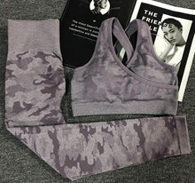 Charger l'image dans la galerie, 2PCS Camouflage Camo Yoga Set Sports Wear For Women Gym Fitness Clothing Booty Yoga Leggings + Sport Bra GYM Sport Suit Femme
