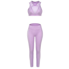 Charger l'image dans la galerie, Sexy Mesh 2pcs Yoga Set Jogging Women Suit Set Sport Women Fitness Gym Yoga Shirt Sports Women'S Clothing Womens Exercise Sets